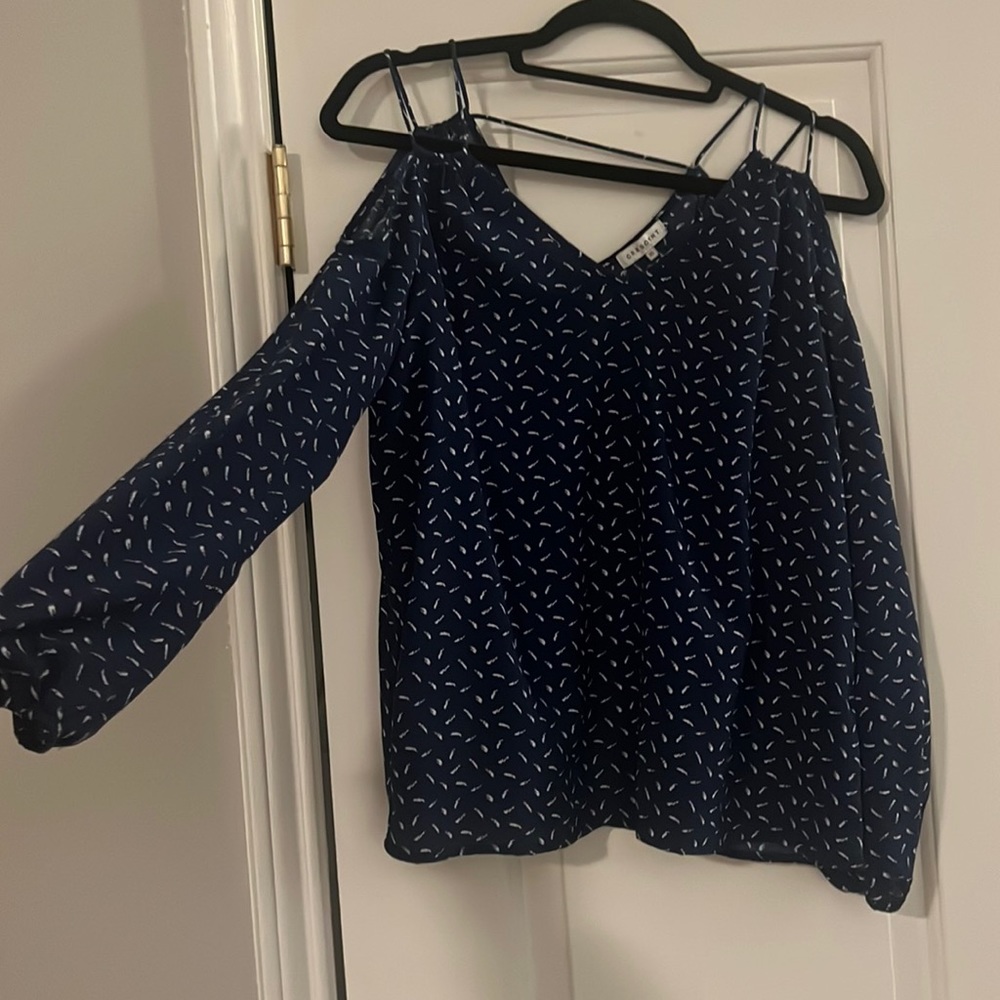 Crescent long sleeve top with shoulder cutouts navy with white detail XS